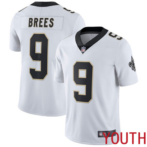 New Orleans Saints Limited White Youth Drew Brees Road Jersey NFL Football #9 Vapor Untouchable Jersey->nfl t-shirts->Sports Accessory